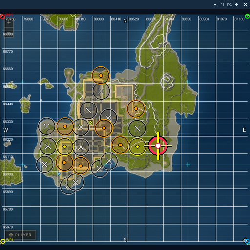 Recorded mining activity, coordinates and position on the configured map.